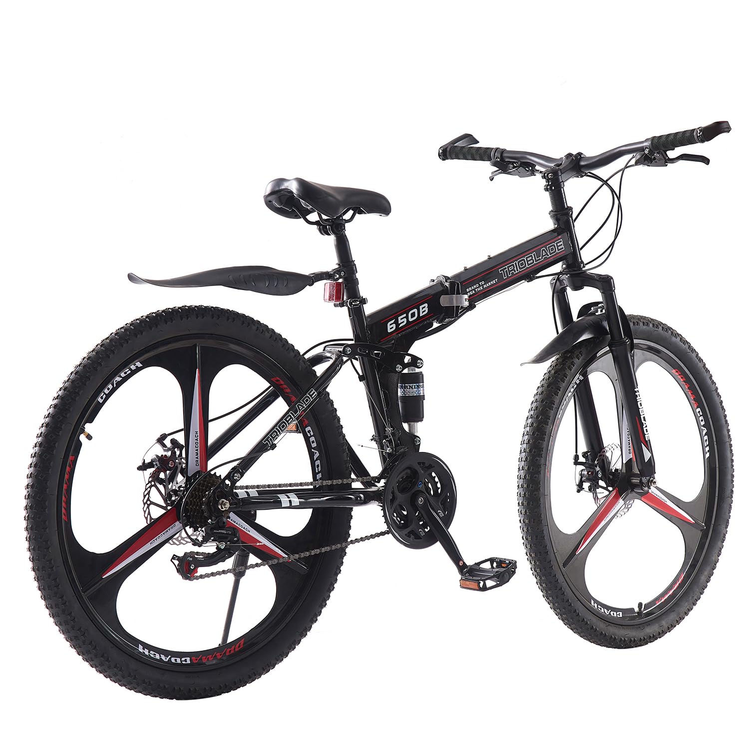 LSBIKE 24 26 27.5In Foldable Mountain Bike Dual Suspension Hardtail Bicycle Men Women Mountain Bike 21 Speed Drivetrain Lightweight Frame Sport Cycling Bike for Adult (Black Red, 27.5inch)