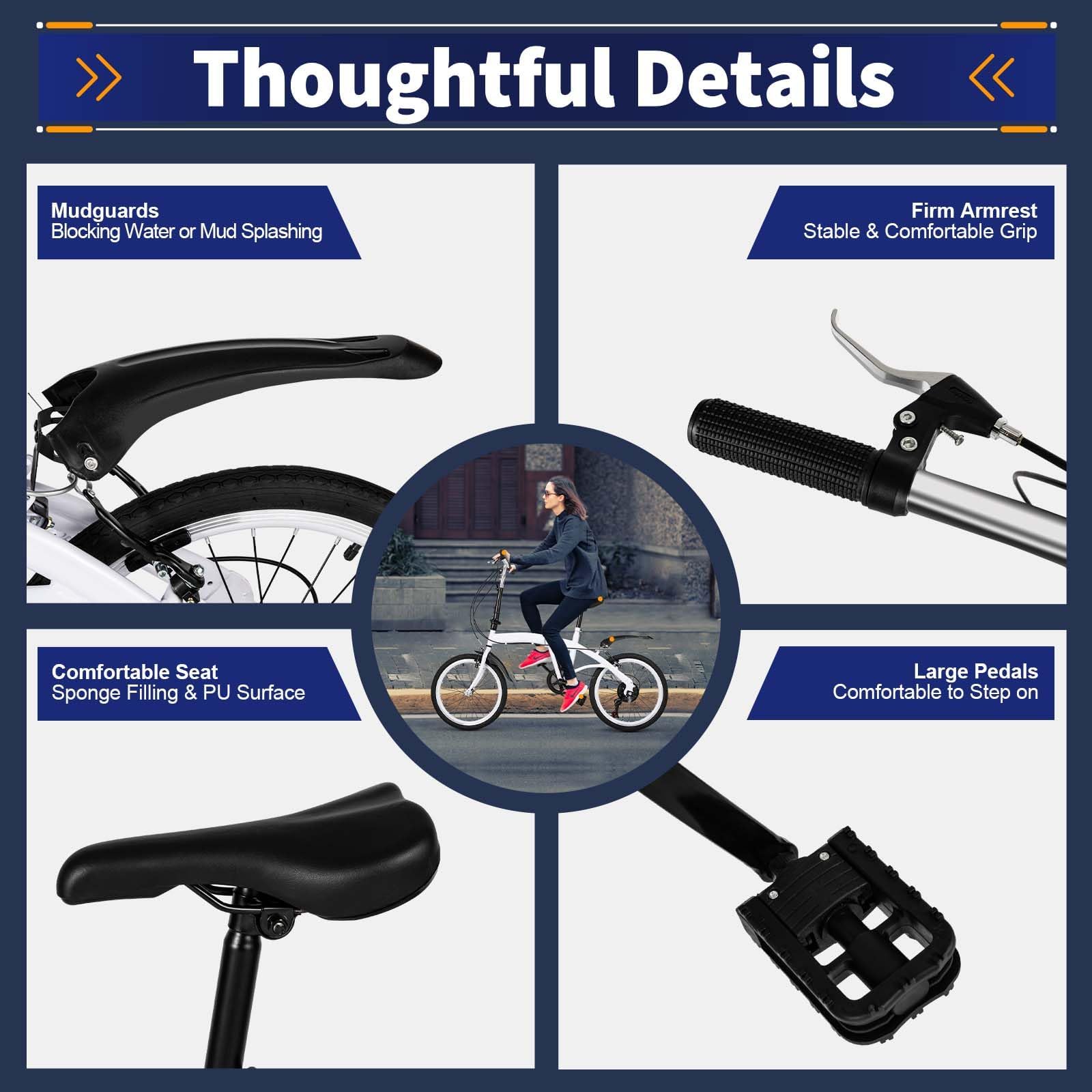 Fridgestea 20 Inch Folding Bike 6-Speed Foldable Bike with Dual V-Brakes & Shock Absorbers – Adjustable Seat (75-93cm) & Handlebar (97-113cm) – Carbon Steel Commuter Bicycle for Adults