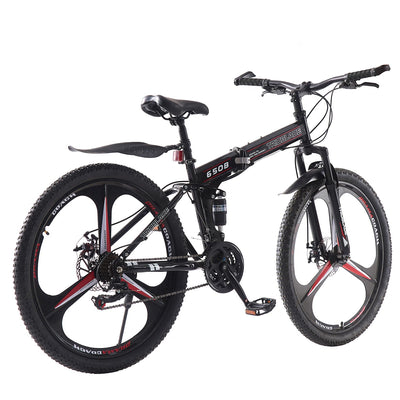 LSBIKE 24 26 27.5In Foldable Mountain Bike Dual Suspension Hardtail Bicycle Men Women Mountain Bike 21 Speed Drivetrain Lightweight Frame Sport Cycling Bike for Adult (Black Red, 27.5inch)