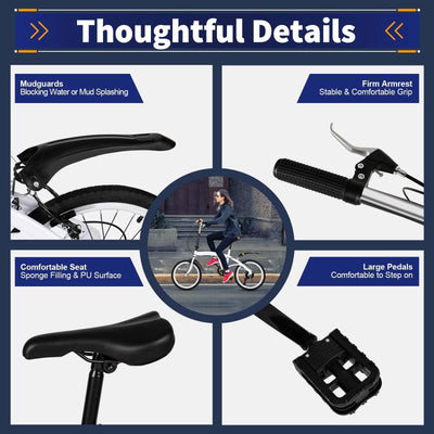 Fridgestea 20 Inch Folding Bike 6-Speed Foldable Bike with Dual V-Brakes & Shock Absorbers – Adjustable Seat (75-93cm) & Handlebar (97-113cm) – Carbon Steel Commuter Bicycle for Adults