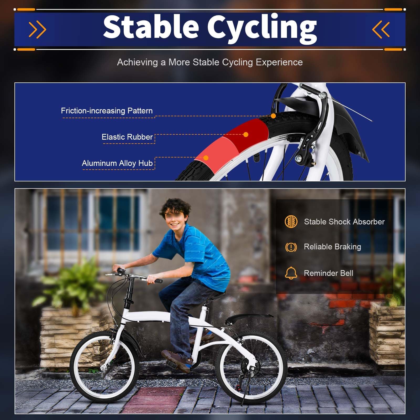 Fridgestea 20 Inch Folding Bike 6-Speed Foldable Bike with Dual V-Brakes & Shock Absorbers – Adjustable Seat (75-93cm) & Handlebar (97-113cm) – Carbon Steel Commuter Bicycle for Adults