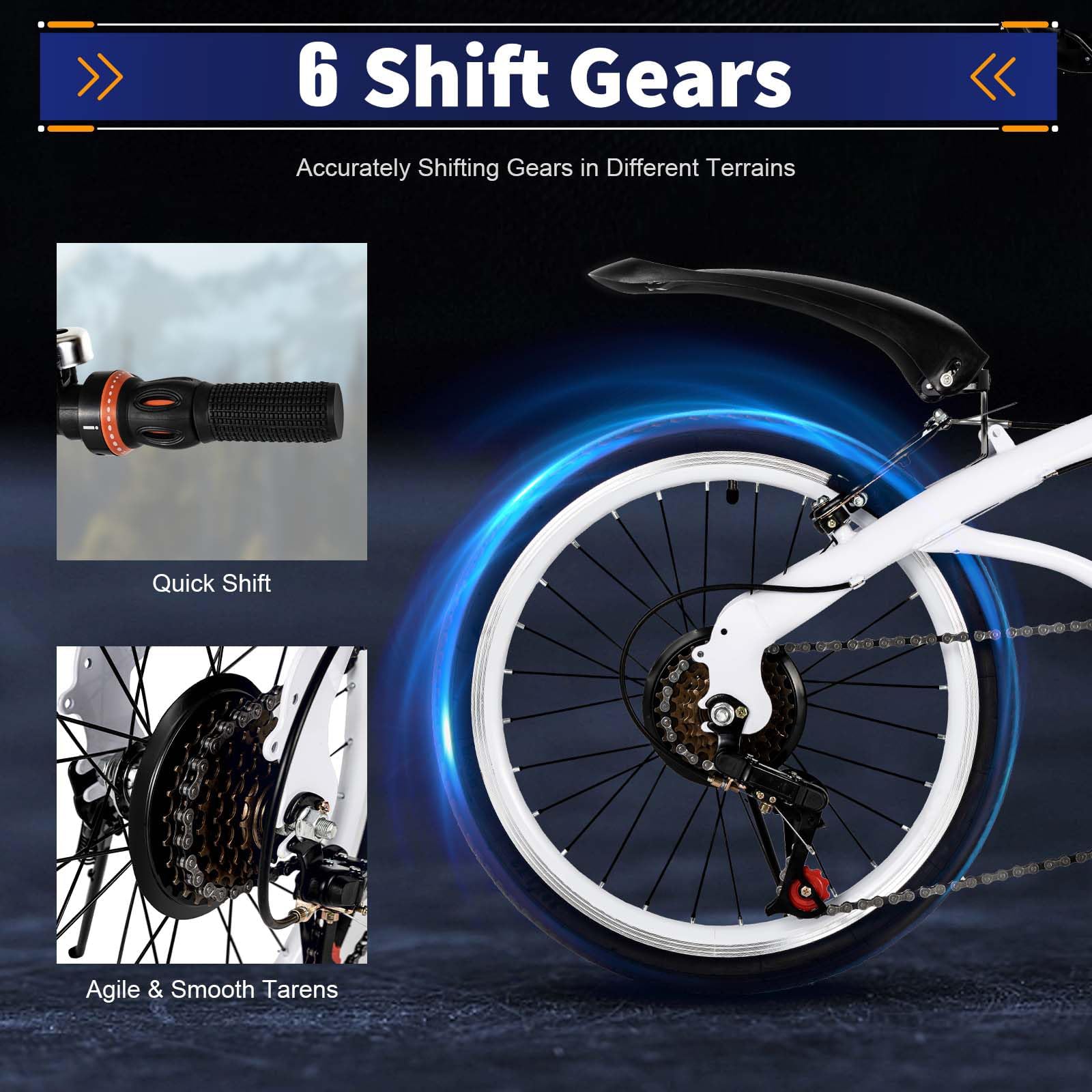 Fridgestea 20 Inch Folding Bike 6-Speed Foldable Bike with Dual V-Brakes & Shock Absorbers – Adjustable Seat (75-93cm) & Handlebar (97-113cm) – Carbon Steel Commuter Bicycle for Adults