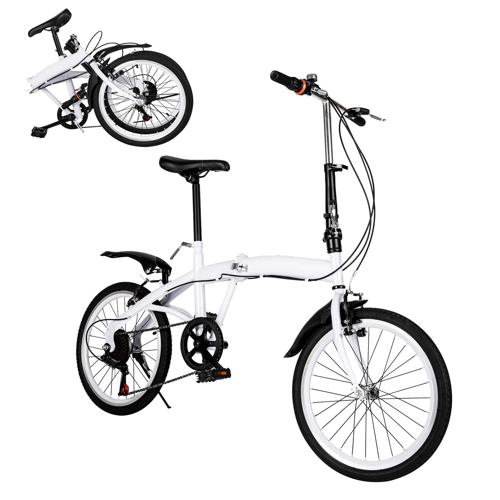 Fridgestea 20 Inch Folding Bike 6-Speed Foldable Bike with Dual V-Brakes & Shock Absorbers – Adjustable Seat (75-93cm) & Handlebar (97-113cm) – Carbon Steel Commuter Bicycle for Adults