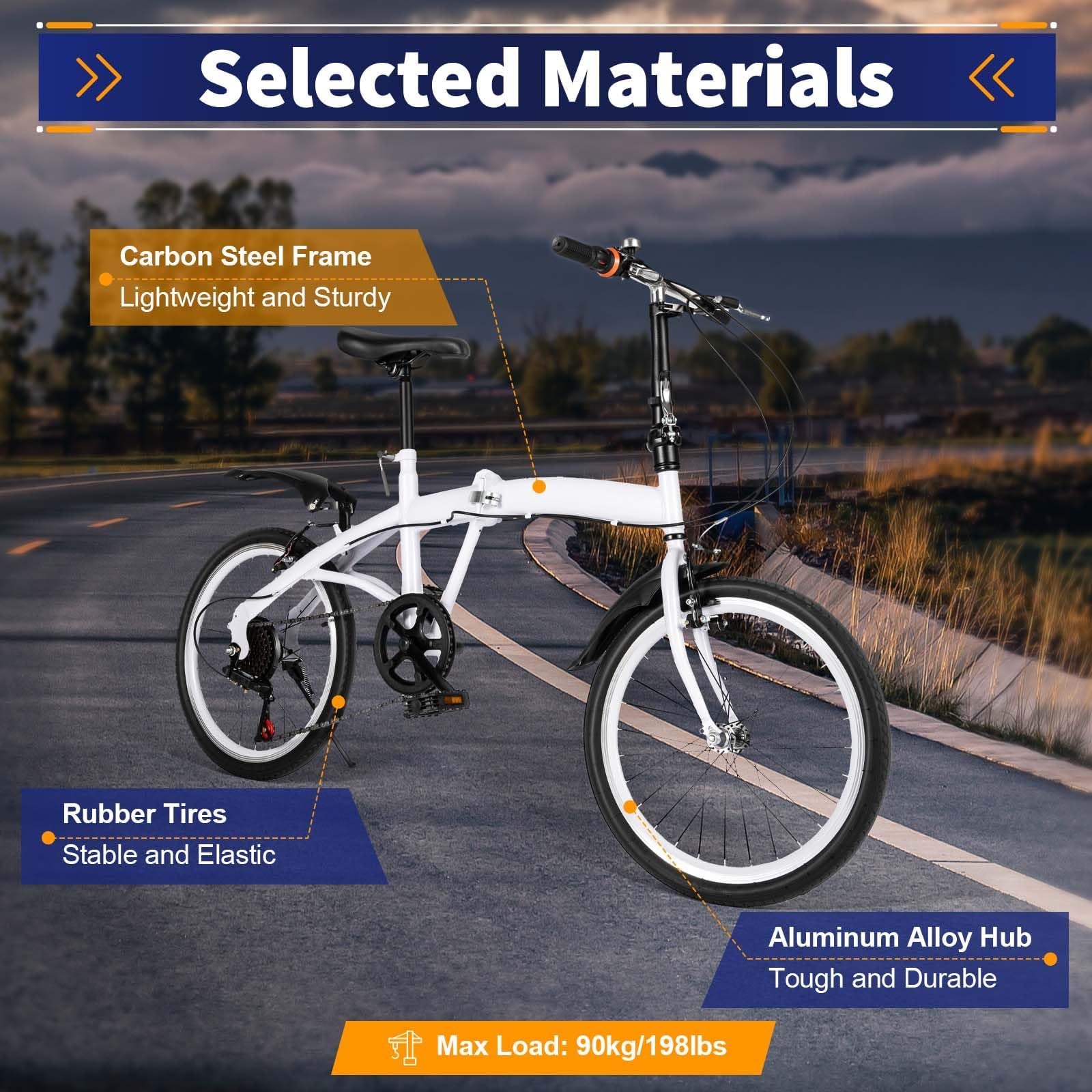 Fridgestea 20 Inch Folding Bike 6-Speed Foldable Bike with Dual V-Brakes & Shock Absorbers – Adjustable Seat (75-93cm) & Handlebar (97-113cm) – Carbon Steel Commuter Bicycle for Adults