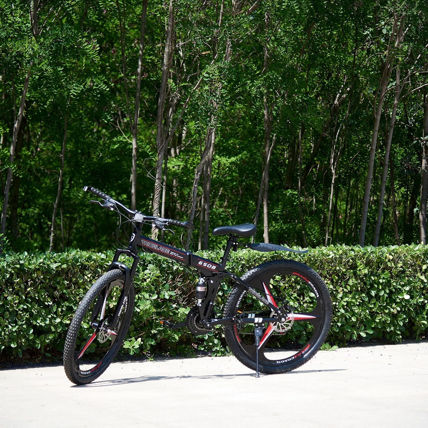 LSBIKE 24 26 27.5In Foldable Mountain Bike Dual Suspension Hardtail Bicycle Men Women Mountain Bike 21 Speed Drivetrain Lightweight Frame Sport Cycling Bike for Adult (Black Red, 27.5inch)