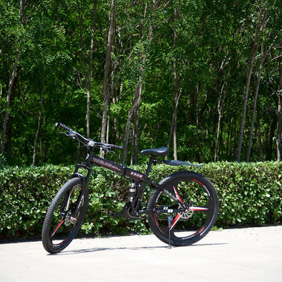 LSBIKE 24 26 27.5In Foldable Mountain Bike Dual Suspension Hardtail Bicycle Men Women Mountain Bike 21 Speed Drivetrain Lightweight Frame Sport Cycling Bike for Adult (Black Red, 27.5inch)