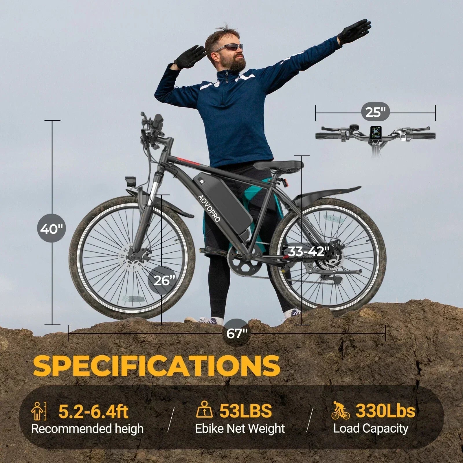 AOVOPRO BK900 Electric MTB Electric Bike 9AH Battery with Smart APP for Adults