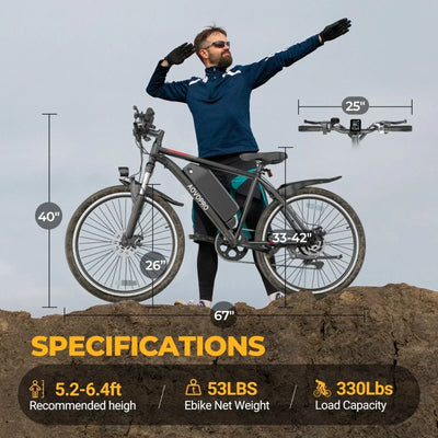 AOVOPRO BK900 Electric MTB Electric Bike 9AH Battery with Smart APP for Adults