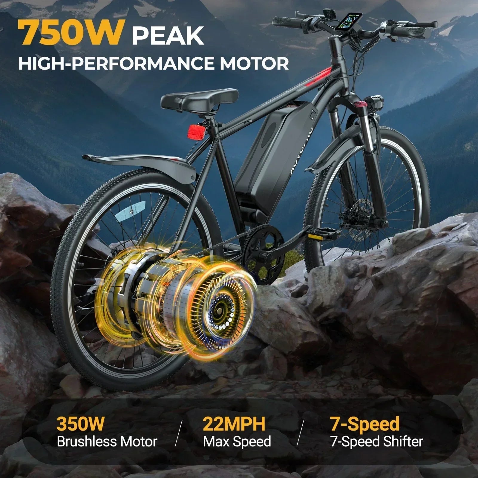 AOVOPRO Electric Bike BK520 for Adults with 250W Brushless Motor, 40Miles 15mph