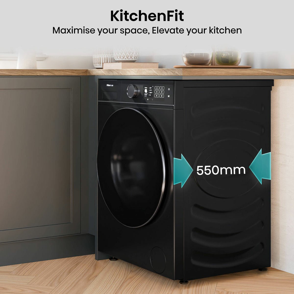 Hisense KitchenFit 5i Series WD5I1045BBQ, 10.5kg / 6kg Washer Dryer, D Rated in Black - Image 5