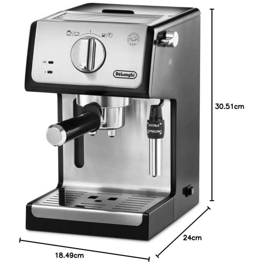 DeLonghi ECP35.31 Compact Manual Espresso Pump Coffee Machine Black and Silver - Image 2
