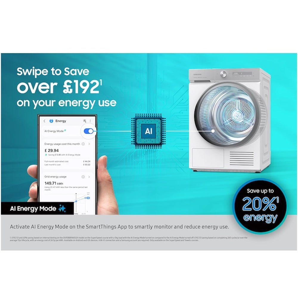 Samsung Series 9 DV90F09F4SU1 with AI Home 9kg Heat Pump Tumble Dryer Dark Steel - Image 4