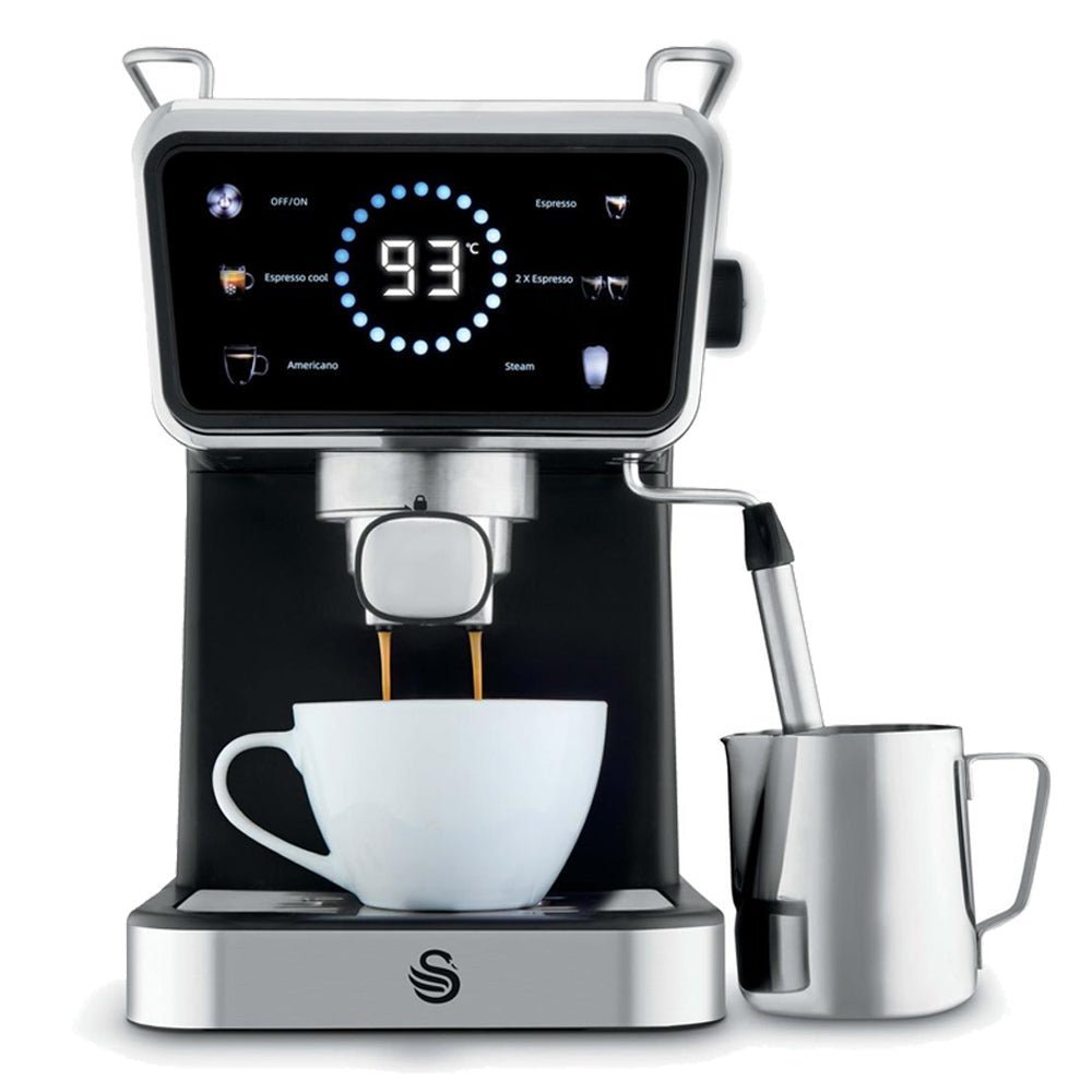Swan SK22113BLK Espresso Digital Coffee Machine with Built-in Milk Frother – Black