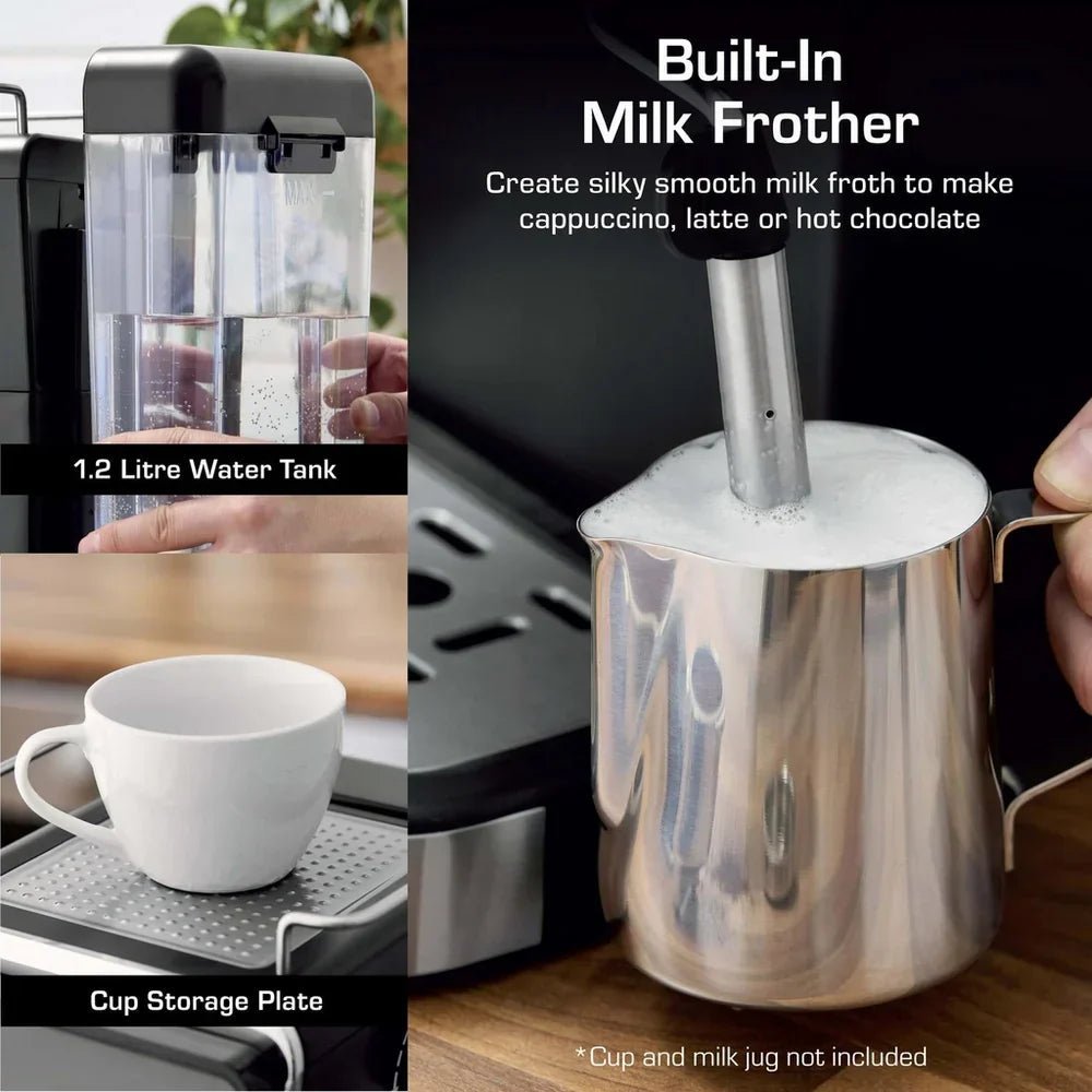Swan SK22113BLK Espresso Digital Coffee Machine with Built-in Milk Frother – Black - Image 4