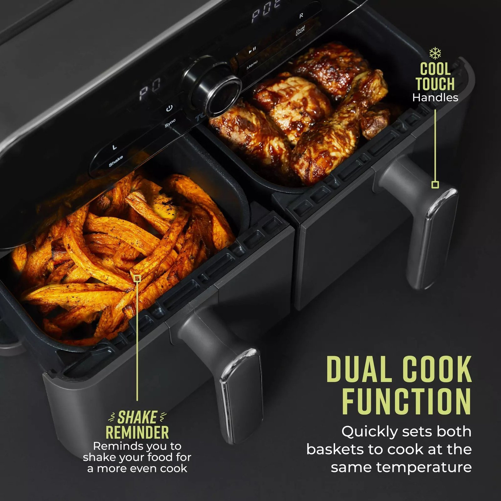 Tower T17138 Vortx Elite 10.4L Dual Basket Air Fryer Grey - Image 3
